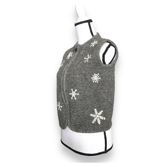 Vntg Cabela's Wool Snowflake Sweater Vest Sz S Grey Sleeveless Zip Up Novelty - Picture 7 of 12